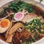 shoyu ramen in a large white bowl