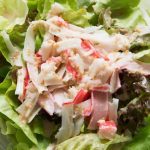 delicious crab salad in a clear bowl